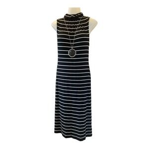 Mossimo Black Striped‎ Mock Neck Sleeveless Midi Dress XS